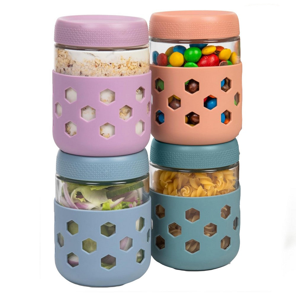 4Pcs Overnight Oats Containers with Lids and Silicone Sleeves for Yogurt Berries
