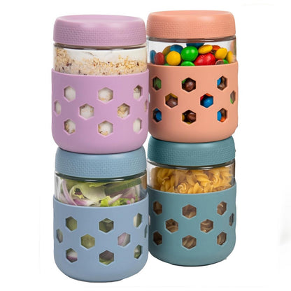 4Pcs Overnight Oats Containers with Lids and Silicone Sleeves for Yogurt Berries