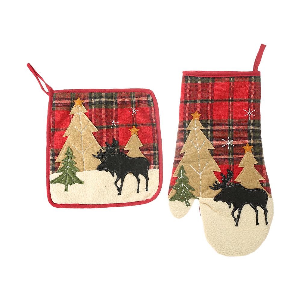 Christmas Oven Mitt Pot Holder Set Reusable Kitchen Heat Insulation Pad Microwave Gloves