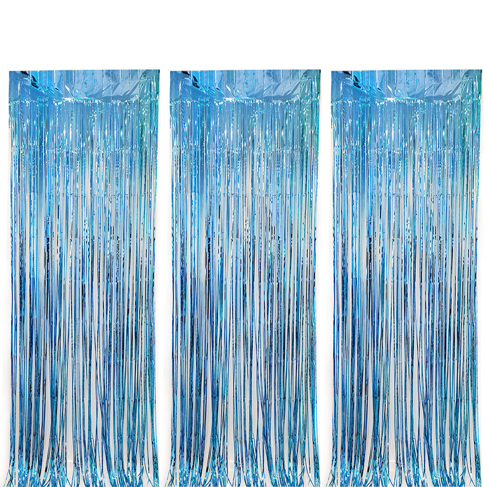 Set of 3Pcs 2M Fringe Curtain Backdrop Curtain Photo Booth Props Streamers Party Decorations Blue