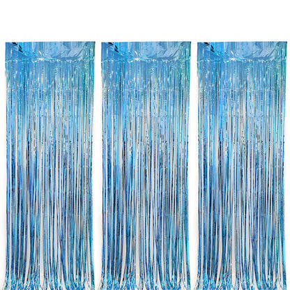 Set of 3Pcs 2M Fringe Curtain Backdrop Curtain Photo Booth Props Streamers Party Decorations Blue