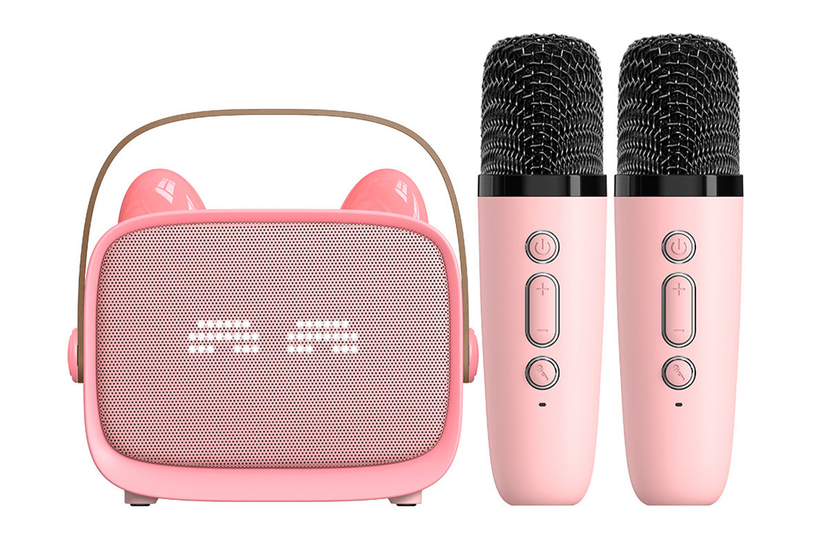 Karaoke Machine Toys Gifts Portable MP3 Player with 2 Wireless Microphone -Pink