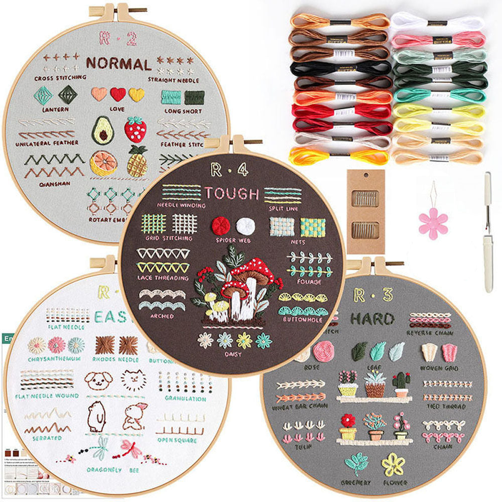 4 Stage Beginner Embroidery Kit with 38 Stitch Patterns and Tools