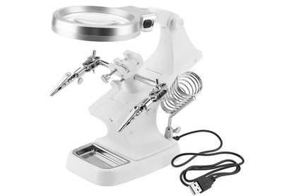 LED Lighted Magnifying Glass with Stand 3X 4.5X Helping Hand Tool for Reading Close