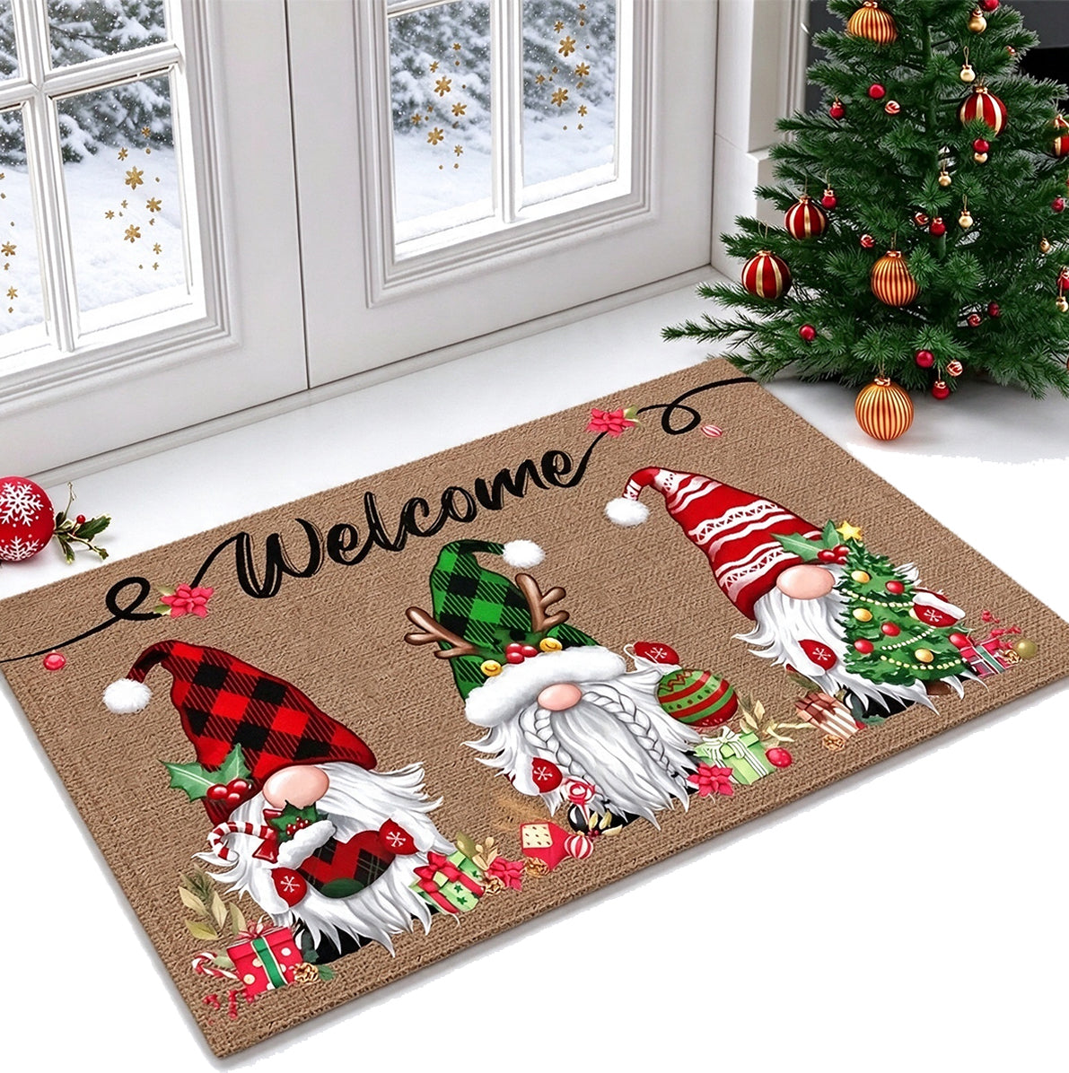 Christmas Gnome Non Slip Door Floor Mat for Indoor and Outdoor Use