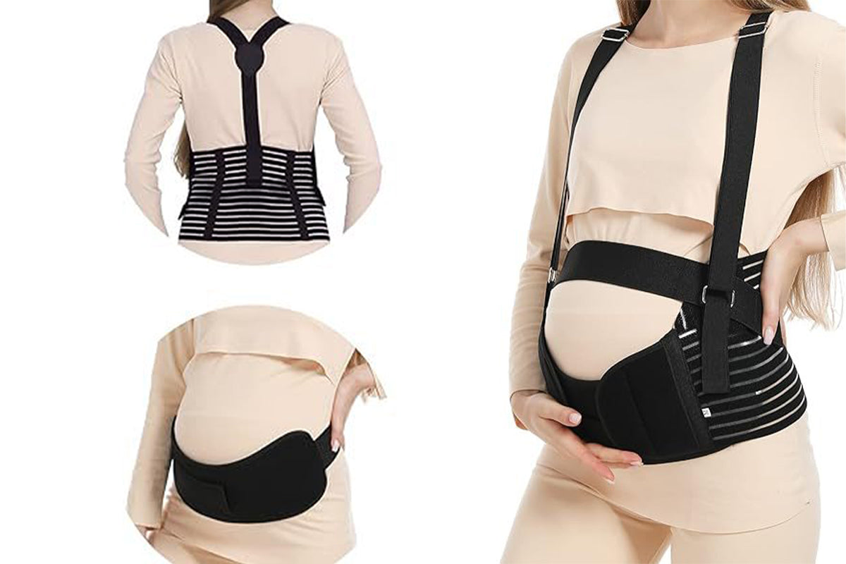 Pregnancy Belly Band with Adjustable Straps for Back Abdomen Waist Support -Black