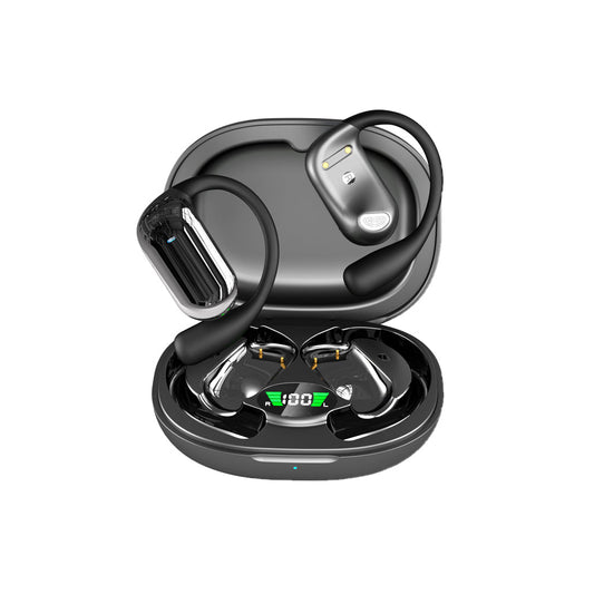 Wireless Bluetooth 5.4 Earbuds Touch Control Earhook Earphones Sports Earbuds with Digital Display Case Black