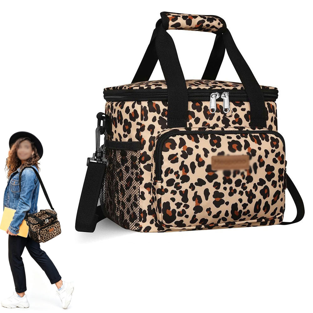 15L Leopard Insulated Lunch Bag with Adjustable Shoulder Strap