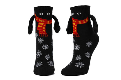 Magnetic Holding Hands Socks Novelty Funny Women Men Couple Socks For Christmas Gifts-Black