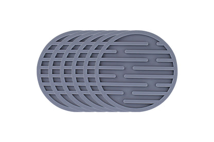 6Pcs For Home Decor Non-Slip And Non-Stick Round Silicone Absorbent Scald-Proof Drink Coasters-Grey