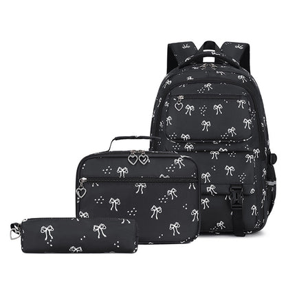 3 Piece Girls School Backpack Set with Lunch Bag Pencil Case - Black