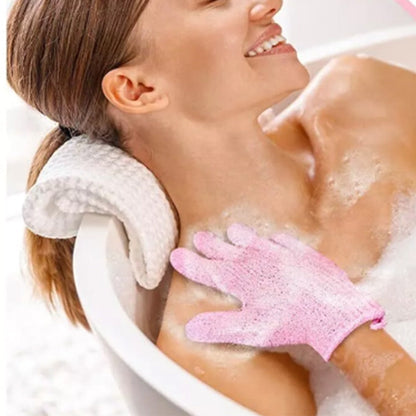 Exfoliating Shower Bath Gloves Back Scrubber Set for Body Face Dead Skin Removing Pink