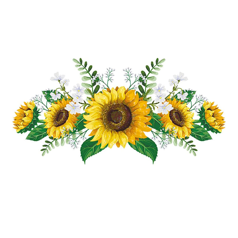 Sunflower Wall Stickers with Green Leaves Wreath Wall Decals