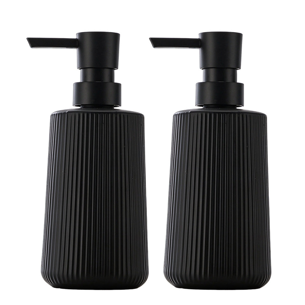 2 Ribbed Glass Soap Dispenser Bottles 350ml for Bathroom Kitchen - Black