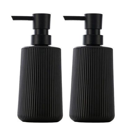 2 Ribbed Glass Soap Dispenser Bottles 350ml for Bathroom Kitchen - Black
