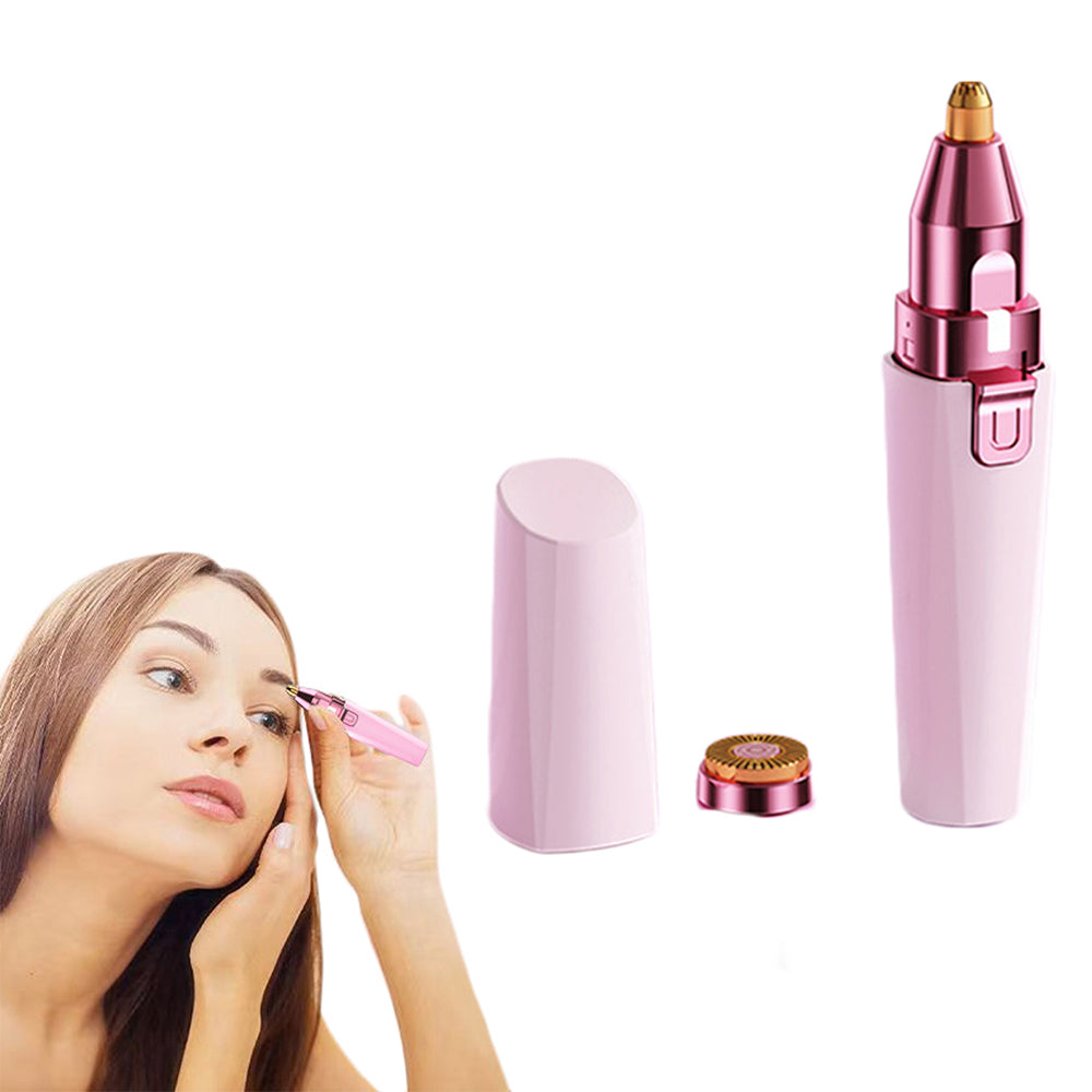 Women Facial Hair Removal 2 in 1 Rechargeable Eyebrow Trimmer Face Shaver with Light -Pink