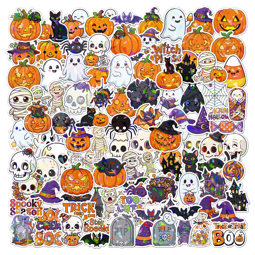 100Pcs Halloween Cartoon Stickers Cute Pumpkin Ghost Vinyl Stickers