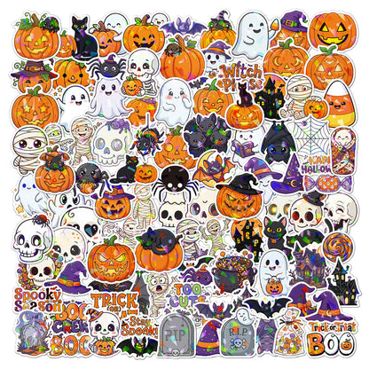 100Pcs Halloween Cartoon Stickers Cute Pumpkin Ghost Vinyl Stickers
