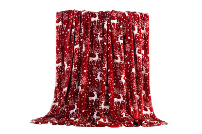 Breathable Christmas Blanket Elegant Comfort Luxury Velvet Fleece Christmas Tree Blanket Cozy Throws for Winter Bedding-Red Reindeer