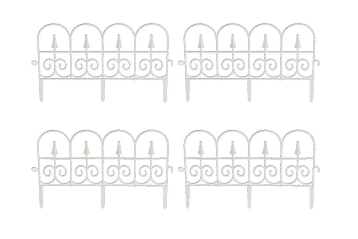 4 pcs Garden Plastic Fence Border Edging Panel Lawn Covers Yard-White