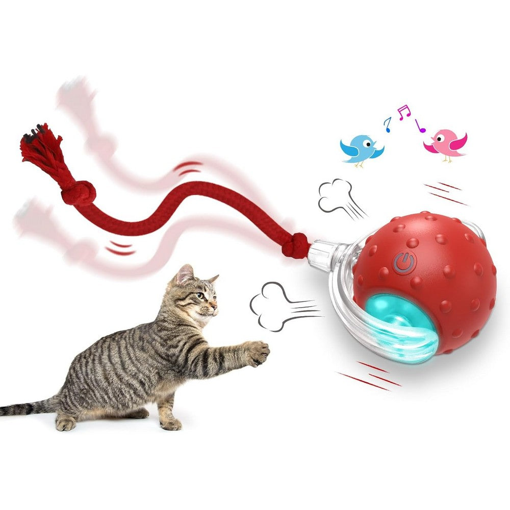Interactive Cat Toys Balls with Birdsong 360-degree Smart Automatic Rolling Ball-Red