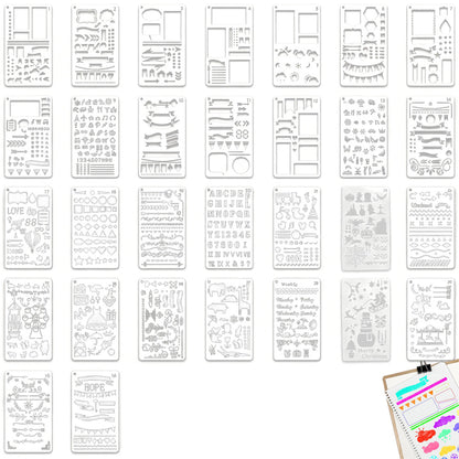 30 Piece A6 PET Reusable Drawing Journal Painting Craft Stencils