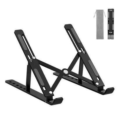 Foldable Aluminum Laptop Tablet Stand with 6 Height Levels - Black