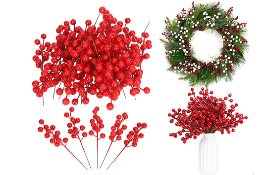 32PCS Christmas Berries Stems Artificial Red Berry Stems for Christmas Tree Ornaments Crafts Holiday and Home Decor