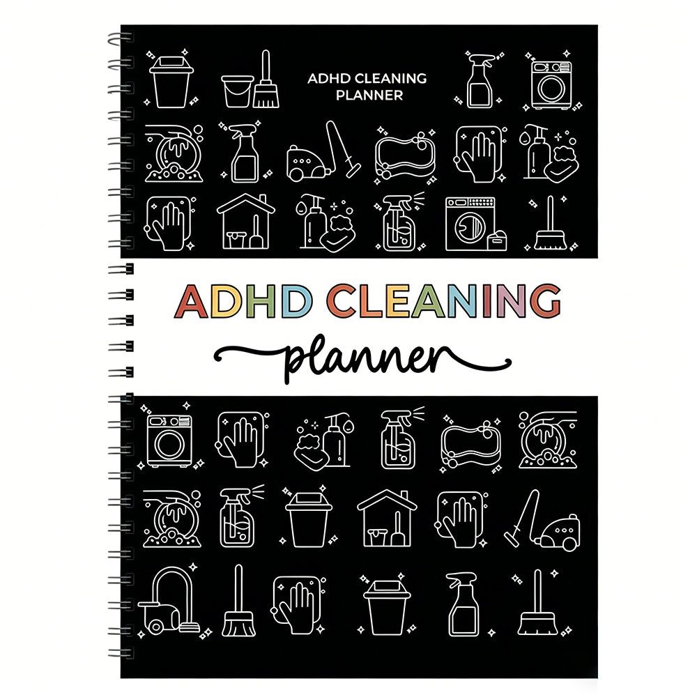 ADHD Cleaning Planner Undated Daily Weekly Monthly Checklist for Adults-Black
