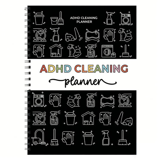 ADHD Cleaning Planner Undated Daily Weekly Monthly Checklist for Adults-Black