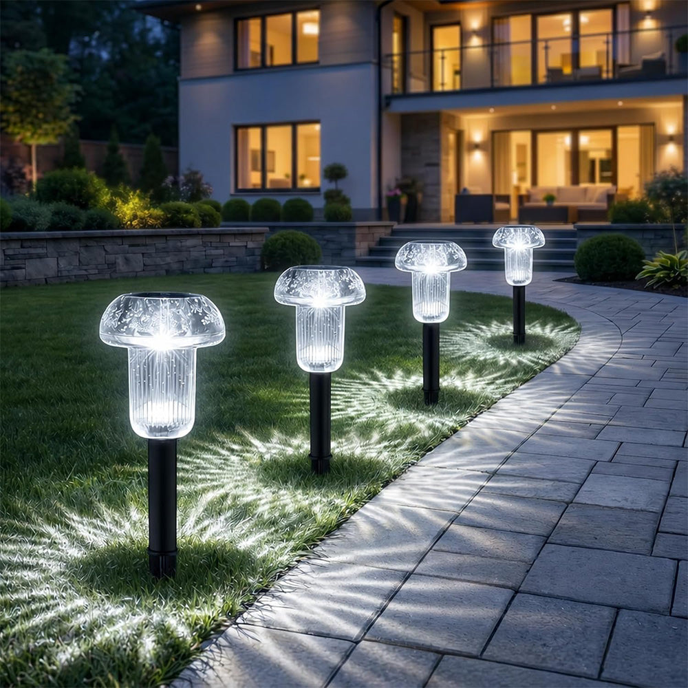 4 Piece Solar Mushroom Rhinestone Ground Stake Lights - White