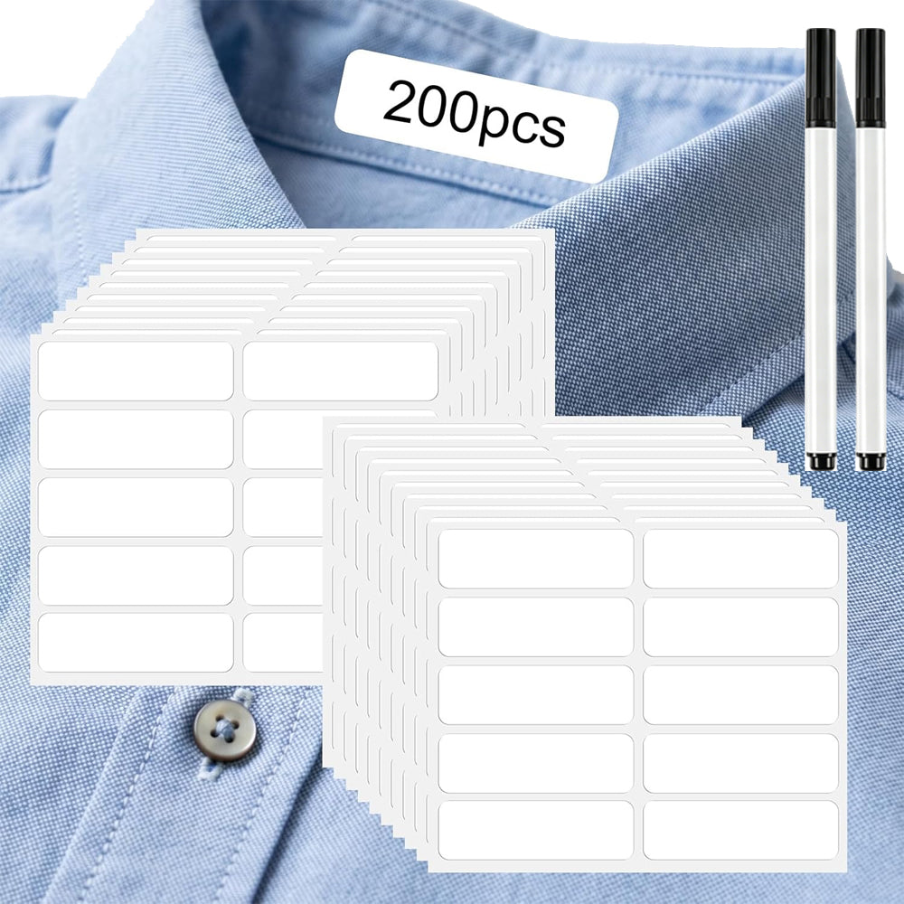 200 Piece Waterproof Self-Stick No Iron Clothing Labels