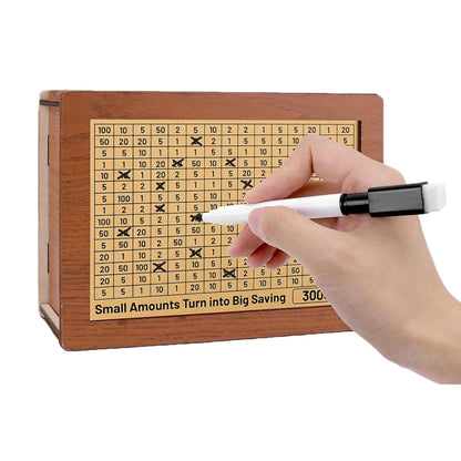 Wooden Money Saving Challenge Box Cash Savings Box with 8 Replaced Amounts Stickers