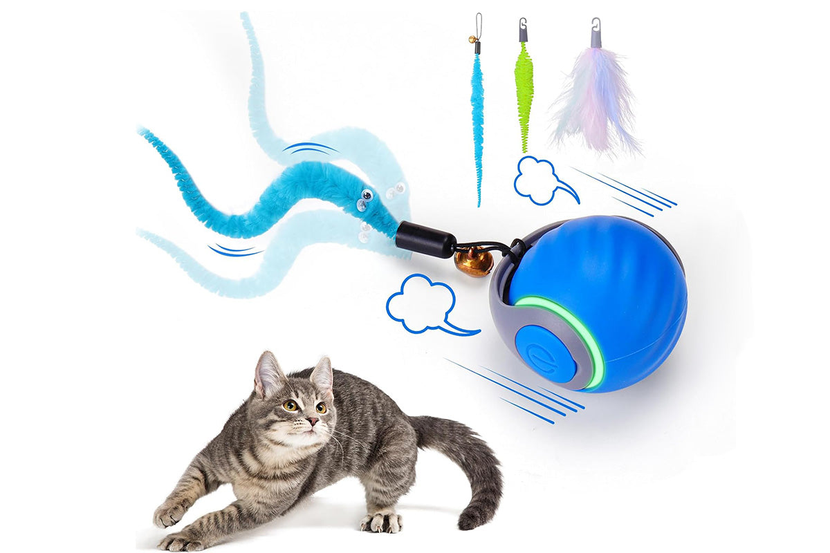 Interactive Cat Toy Ball Automatic Cat Toys Indoor Cats with 3 Tails -Blue