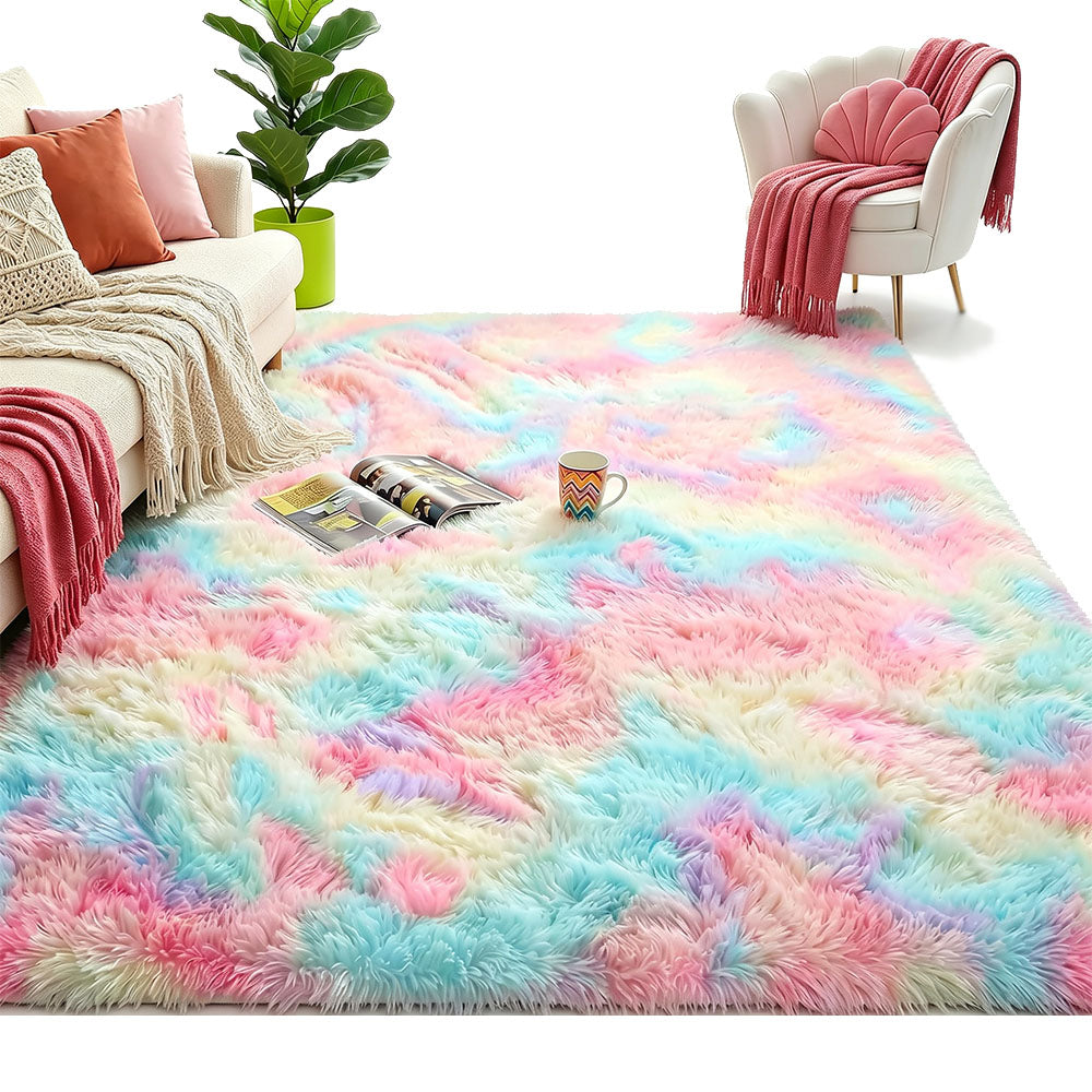 Tie Dye Plush Rug for Bedroom Living Room Dorm-Mixed Color