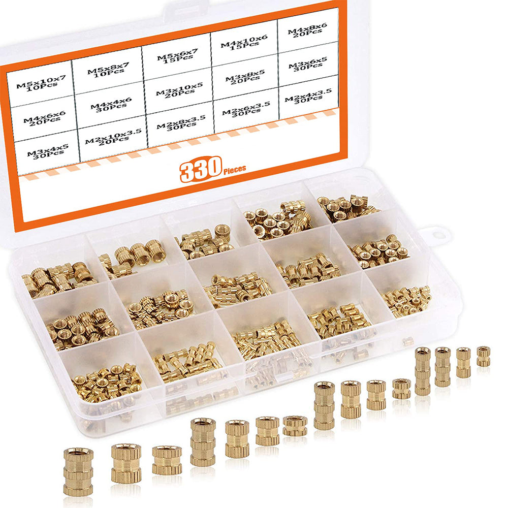 330Pcs Brass Knurled Threaded Insert Nut Assortment Kit M2 M3 M4 M5
