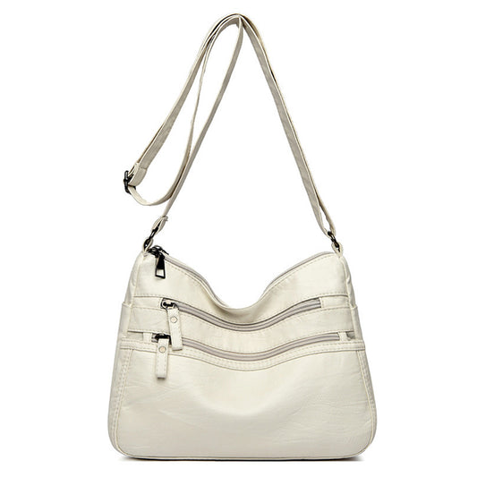 Two-Layer PU Leather Crossbody Bag for Women-White