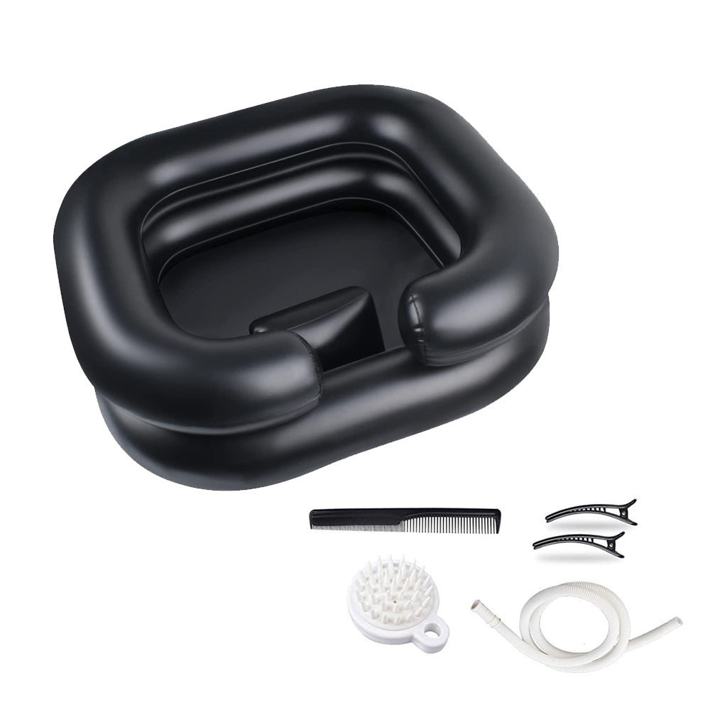 Inflatable Shampoo Basin Portable Hair Washing Tub for Haircut Dye Hair Wash Black