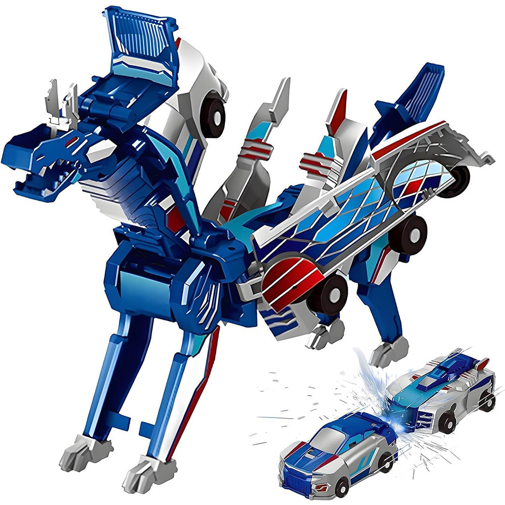 Collision Dinosaur Car Toy Magnetized Vehicles Transform into Dinosaurs for Kids Blue