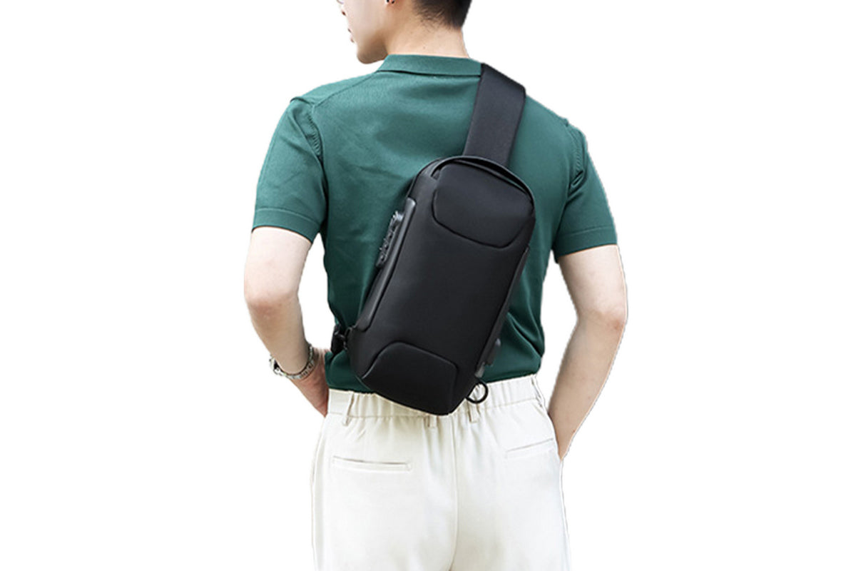 Travel Waterproof Anti-Theft Sling Chest Bag Backpack With USB Charge Port-Black