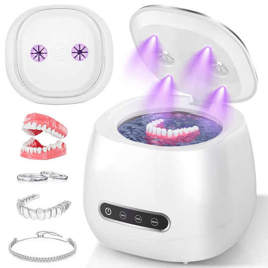 Ultrasonic Retainer Cleaner with UV Sterilizer 45kHz Denture Cleaner Machine-White