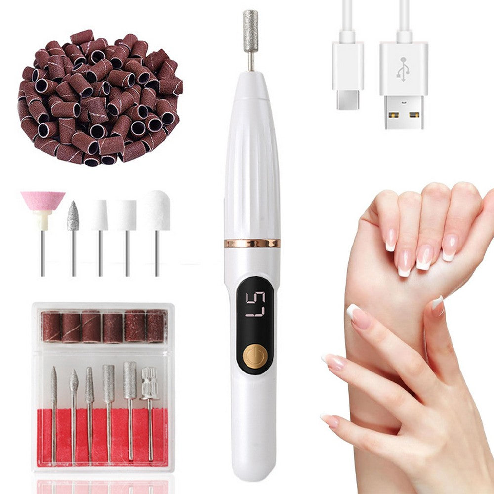 Portable Electric Nail Drill Nail File Kit for Pedicure and Polishing-white