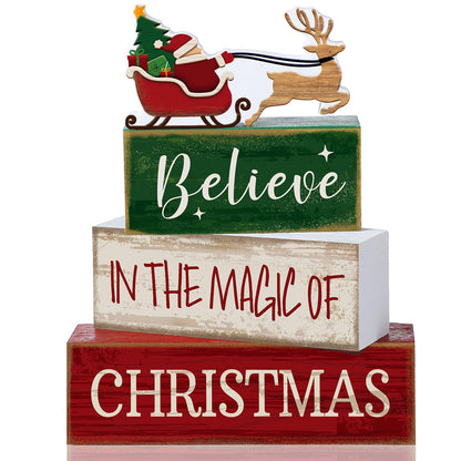 Christmas Table Decorations Stacked Block Rustic Farmhouse Block Sign