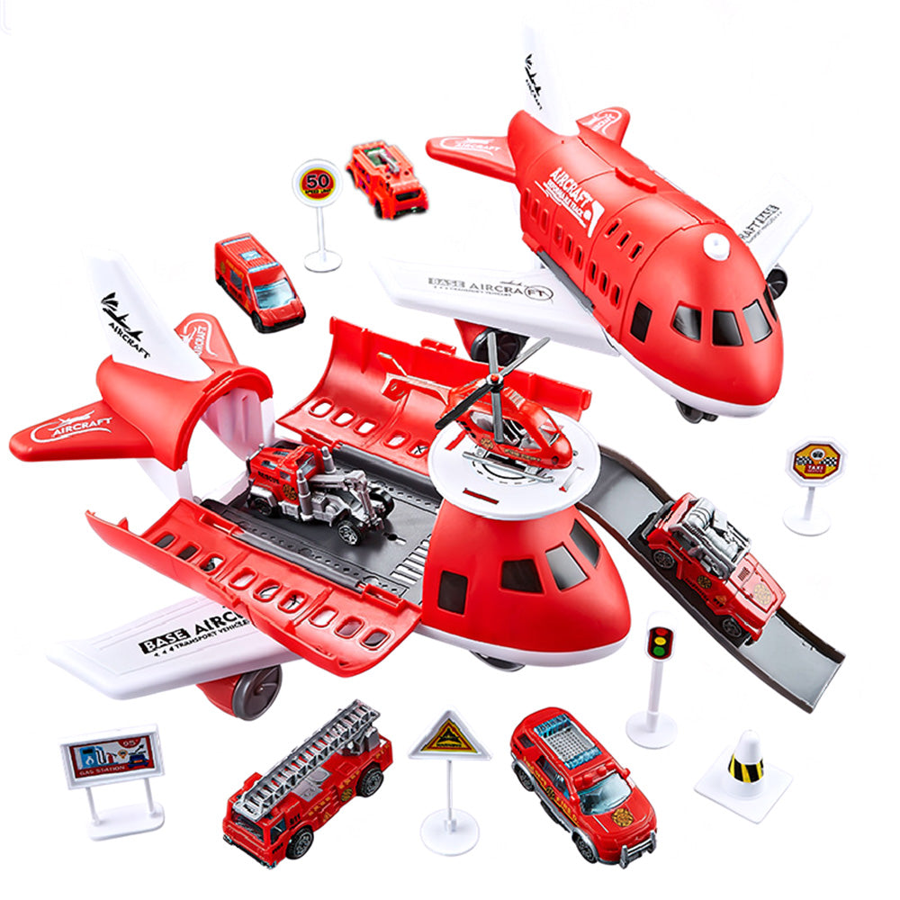 Kids Transformable Airplane Transport Playset Transformable Storage Plane Toy-Red