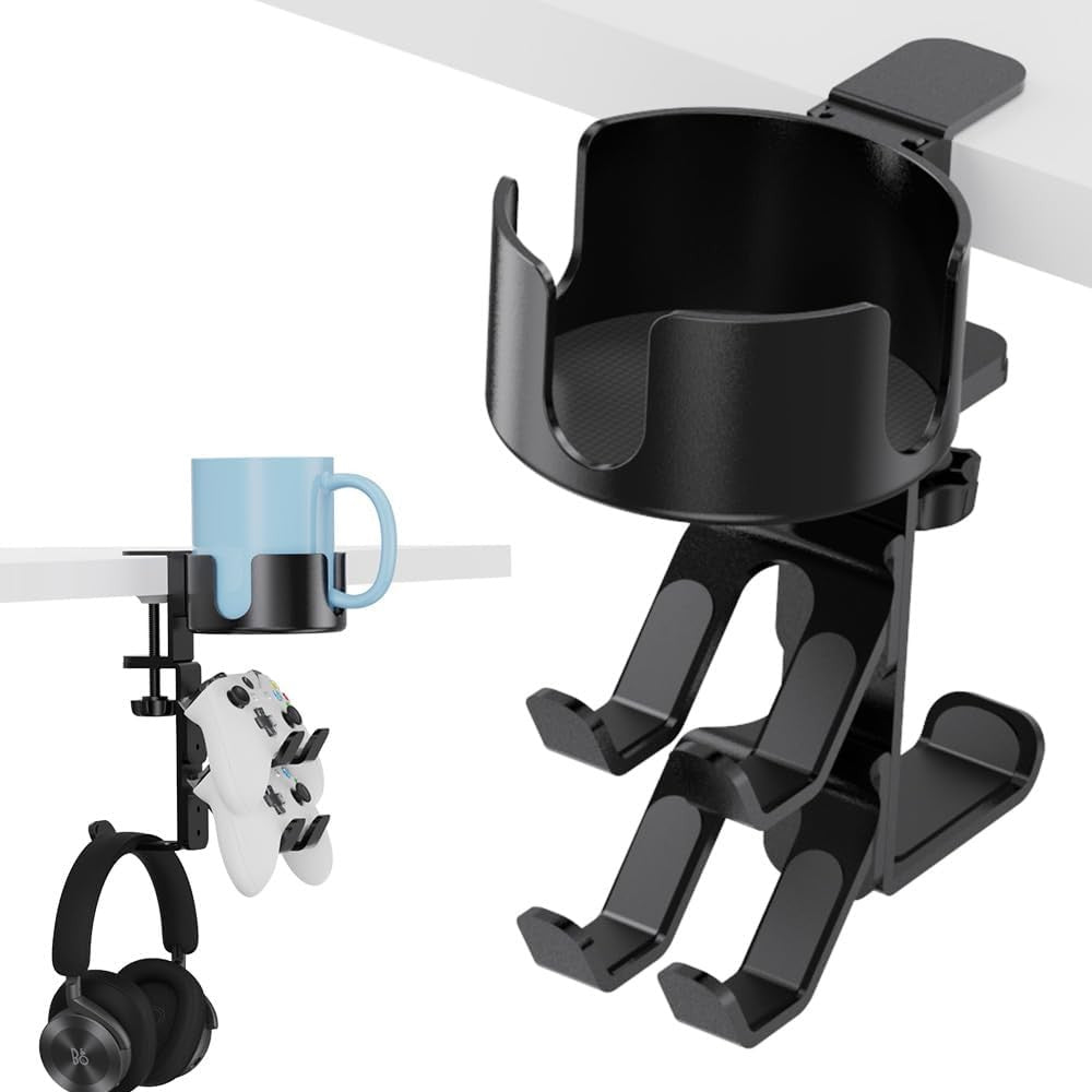 360-degree Rotating Headphone and Controller Holder with Cup Stand