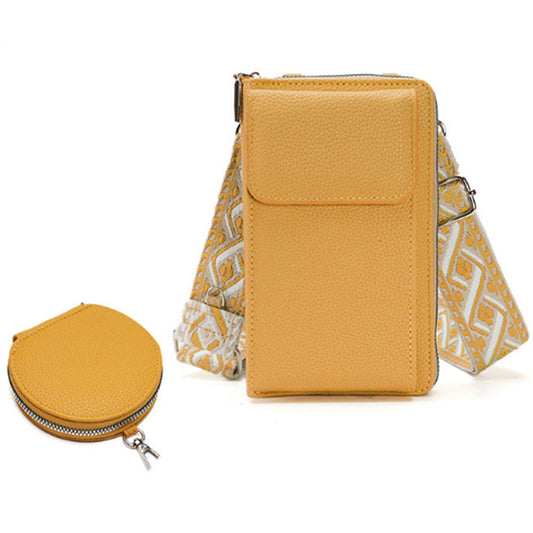PU Leather Cell Phone Purse Women Small Crossbody Bags Cellphone Wallet Yellow