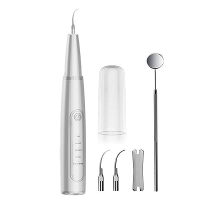 Ultrasonic Electric Tooth Cleaner Dental Calculus Remover Teeth Cleaning Kit LED Light-White