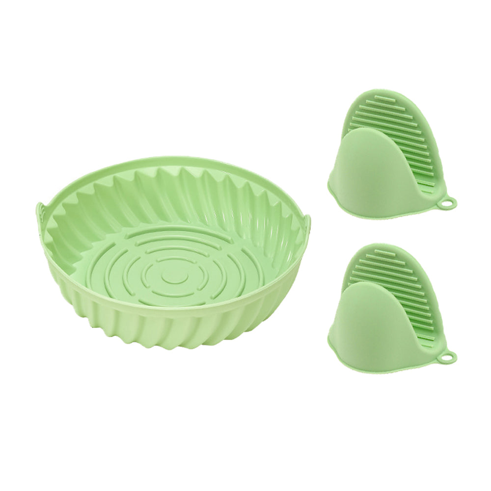 Reusable Silicone Air Fryer Liners Round Fryer Basket Oven Accessories with Pair of Silicone Gloves
