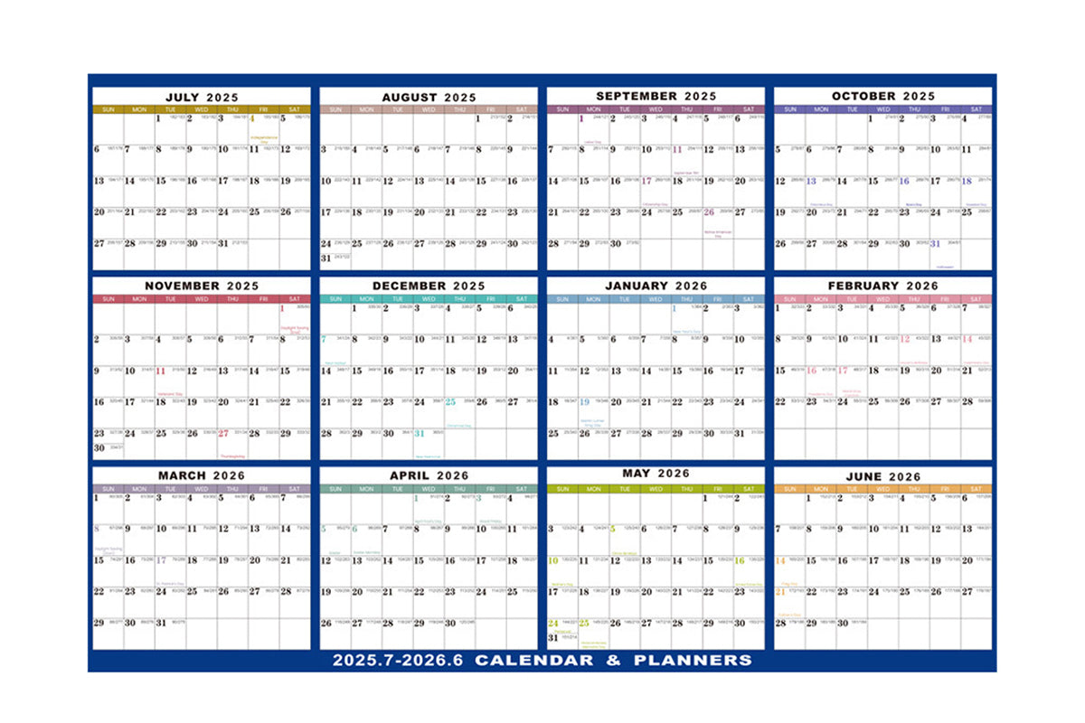 2Pcs 2025-2026 Financial Year Wall Planner 88x58cm Wall Calendar Monthly Hanging Calendar