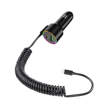 3-in-1 Car Charger ¨C Retractable Coiled Cable with USB and Type-C Fast Charging